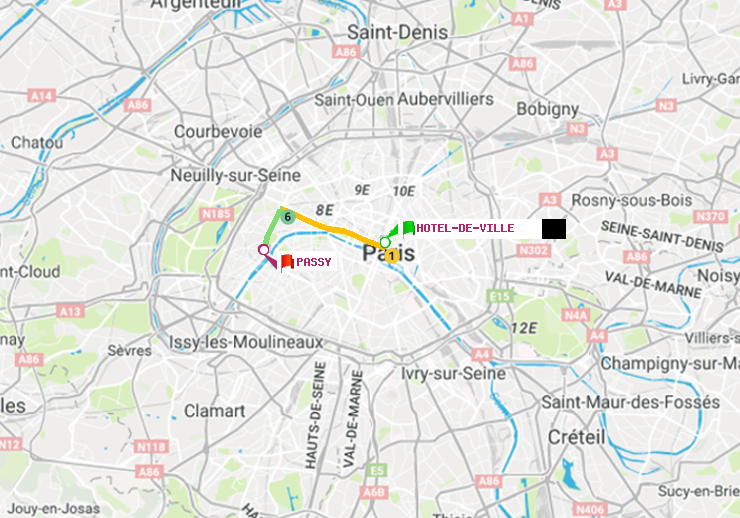plan itinéraire ratp de Hôtel de Ville à Passy