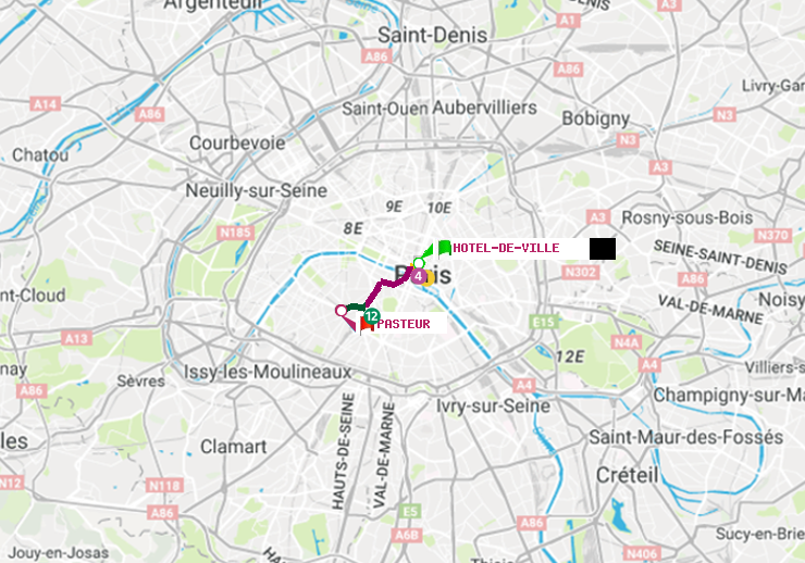 plan itinéraire ratp de Hôtel de Ville à Pasteur