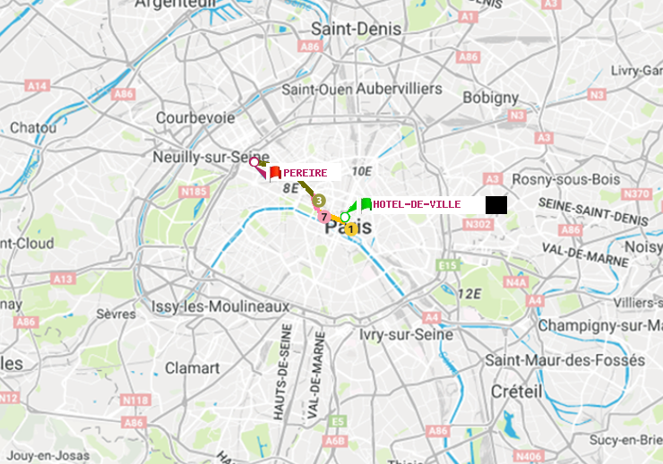 plan itinéraire ratp de Hôtel de Ville à Péreire