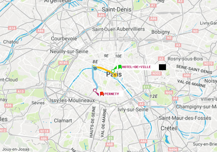 plan itinéraire ratp de Hôtel de Ville à Pernety