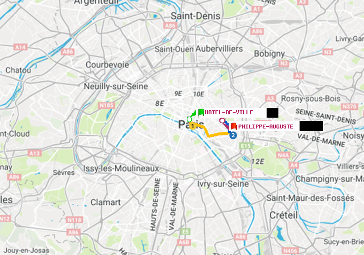 plan itinéraire ratp de Hôtel de Ville à Philippe Auguste