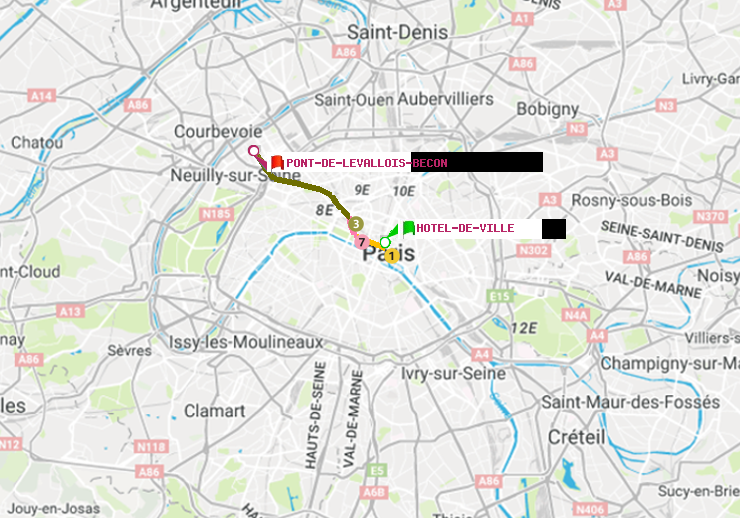 plan itinéraire ratp de Hôtel de Ville à Pont de Levallois-Bécon