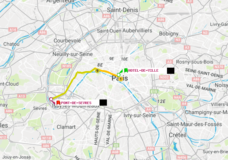 plan itinéraire ratp de Hôtel de Ville à Pont de Sèvres