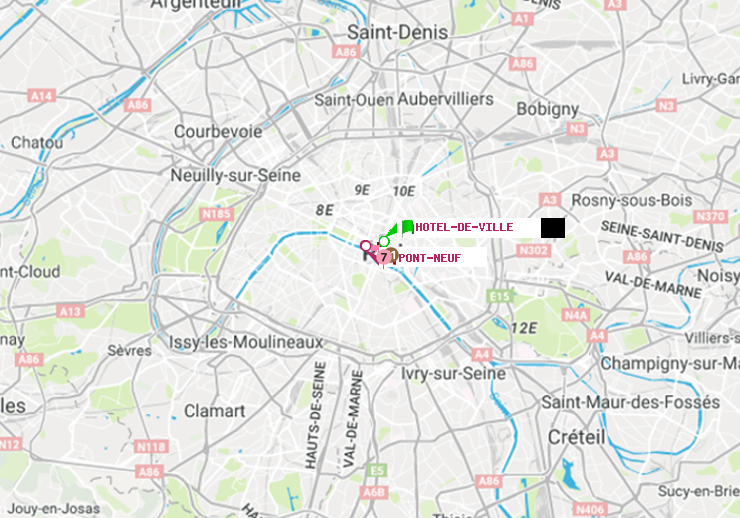 plan itinéraire ratp de Hôtel de Ville à Pont Neuf