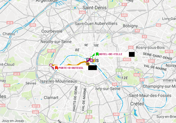 plan itinéraire ratp de Hôtel de Ville à Porte d