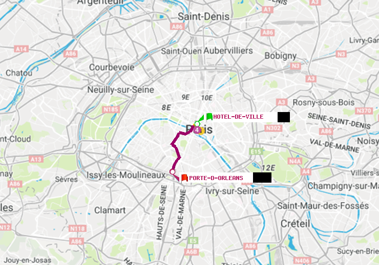 plan itinéraire ratp de Hôtel de Ville à Porte d