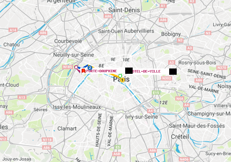 plan itinéraire ratp de Hôtel de Ville à Porte Dauphine (Maréchal de Lattre de Tassigny)
