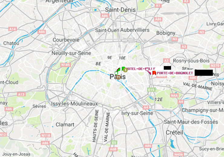 plan itinéraire ratp de Hôtel de Ville à Porte de Bagnolet