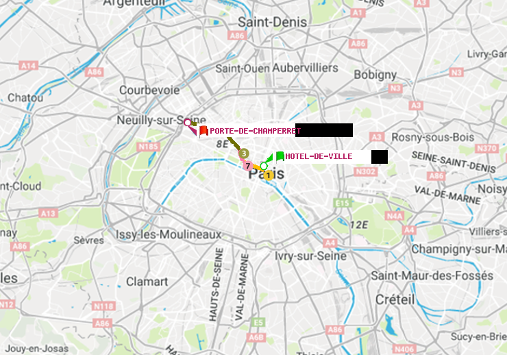 plan itinéraire ratp de Hôtel de Ville à Porte de Champerret