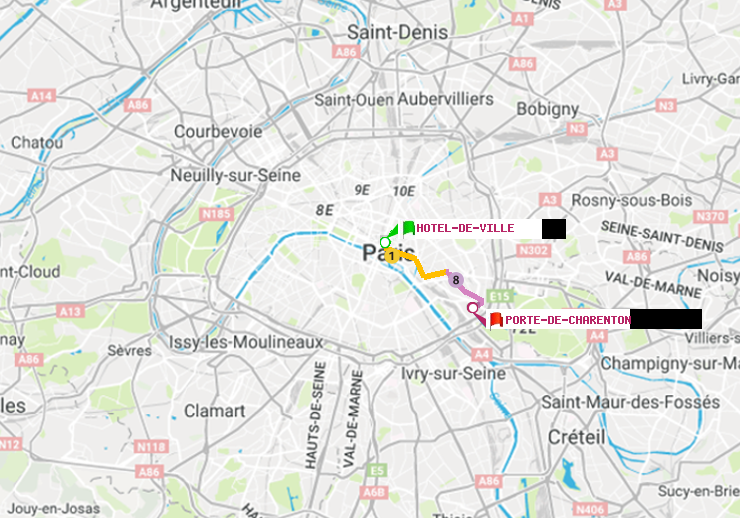 plan itinéraire ratp de Hôtel de Ville à Porte de Charenton