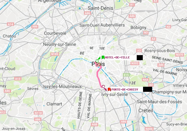 plan itinéraire ratp de Hôtel de Ville à Porte de Choisy