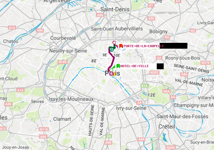 plan itinéraire ratp de Hôtel de Ville à Porte de la Chapelle