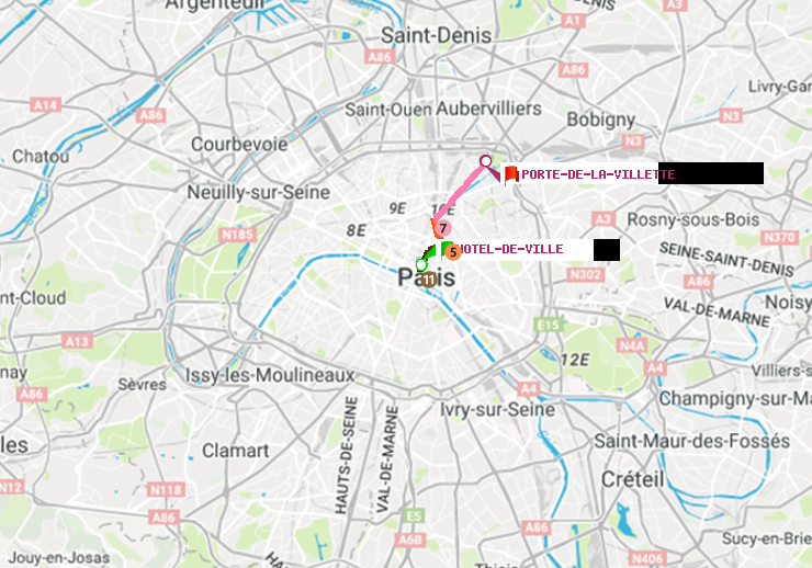 plan itinéraire ratp de Hôtel de Ville à Porte de la Villette