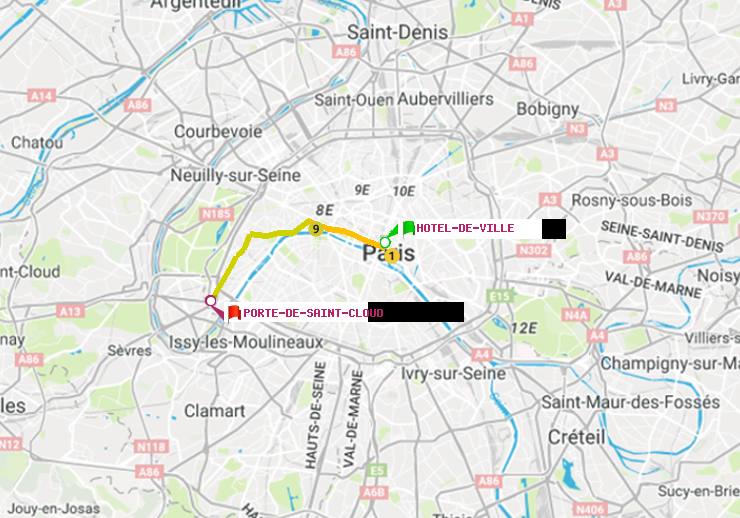 plan itinéraire ratp de Hôtel de Ville à Porte de Saint-Cloud