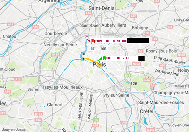 plan itinéraire ratp de Hôtel de Ville à Porte de Saint-Ouen