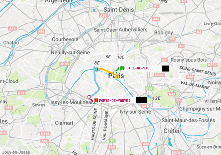 plan itinéraire ratp de Hôtel de Ville à Porte de Vanves