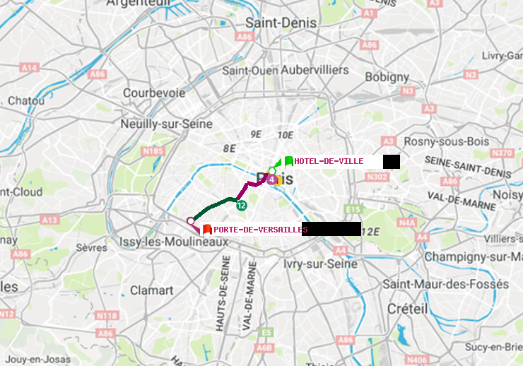 plan itinéraire ratp de Hôtel de Ville à Porte de Versailles