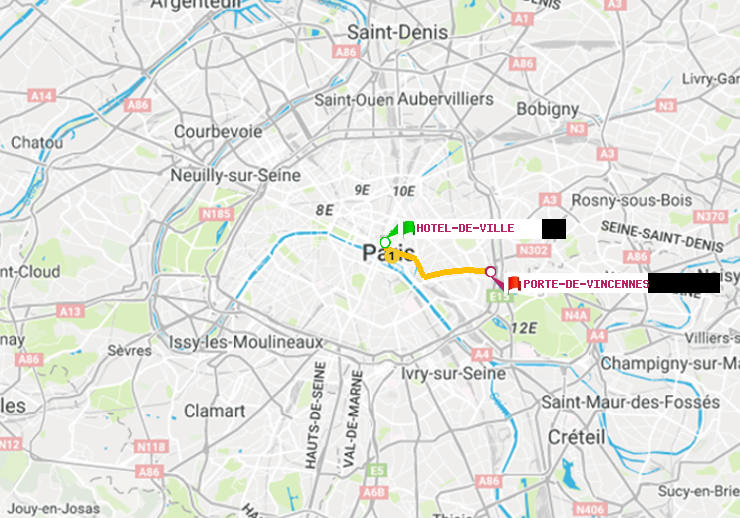 plan itinéraire ratp de Hôtel de Ville à Porte de Vincennes