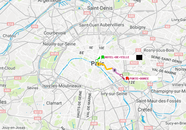 plan itinéraire ratp de Hôtel de Ville à Porte Dorée