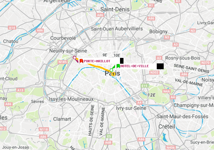 plan itinéraire ratp de Hôtel de Ville à Porte Maillot