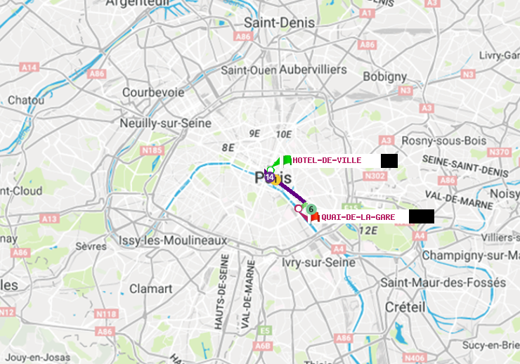 plan itinéraire ratp de Hôtel de Ville à Quai de la Gare