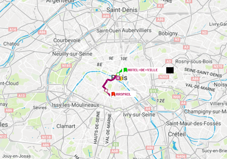plan itinéraire ratp de Hôtel de Ville à Raspail