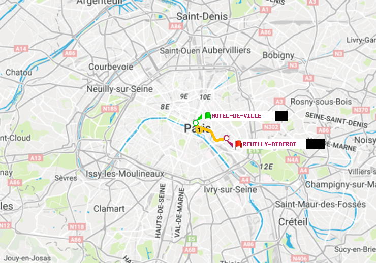 plan itinéraire ratp de Hôtel de Ville à Reuilly-Diderot