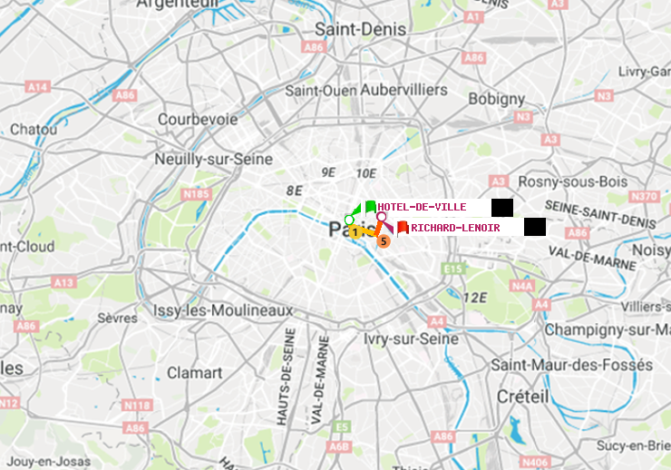 plan itinéraire ratp de Hôtel de Ville à Richard-Lenoir