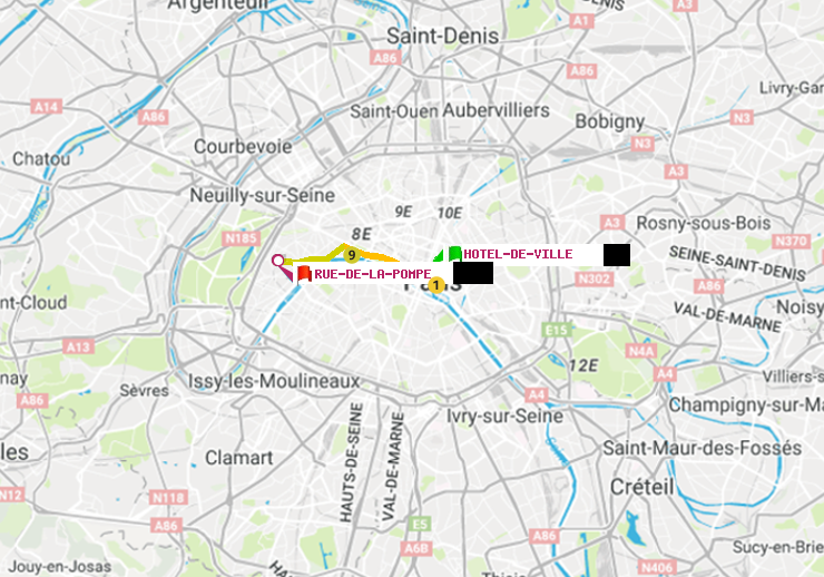 plan itinéraire ratp de Hôtel de Ville à Rue de la Pompe (Avenue Georges Mandel)