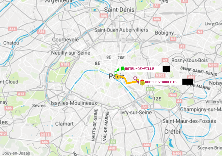 plan itinéraire ratp de Hôtel de Ville à Rue des Boulets