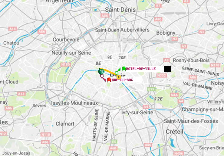 plan itinéraire ratp de Hôtel de Ville à Rue du Bac