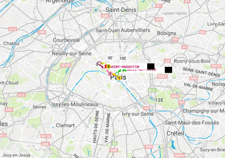 plan itinéraire ratp de Hôtel de Ville à Saint-Augustin