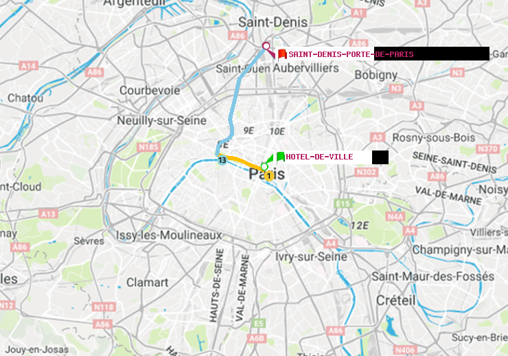 plan itinéraire ratp de Hôtel de Ville à Saint-Denis-Porte de Paris