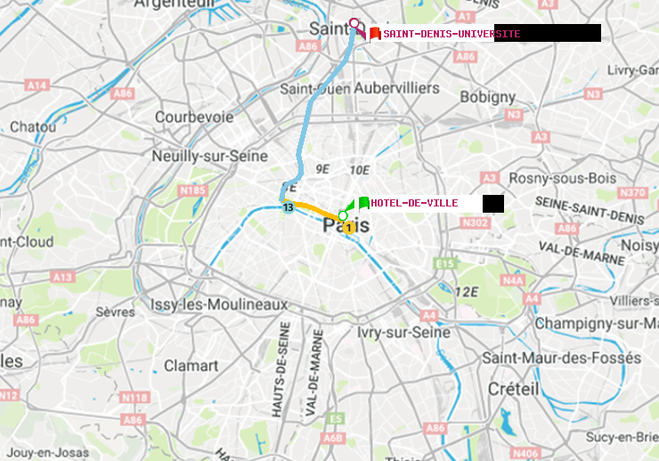 plan itinéraire ratp de Hôtel de Ville à Saint-Denis-Universite