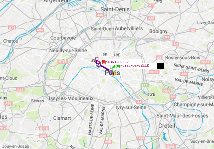 plan itinéraire ratp de Hôtel de Ville à Saint-Lazare
