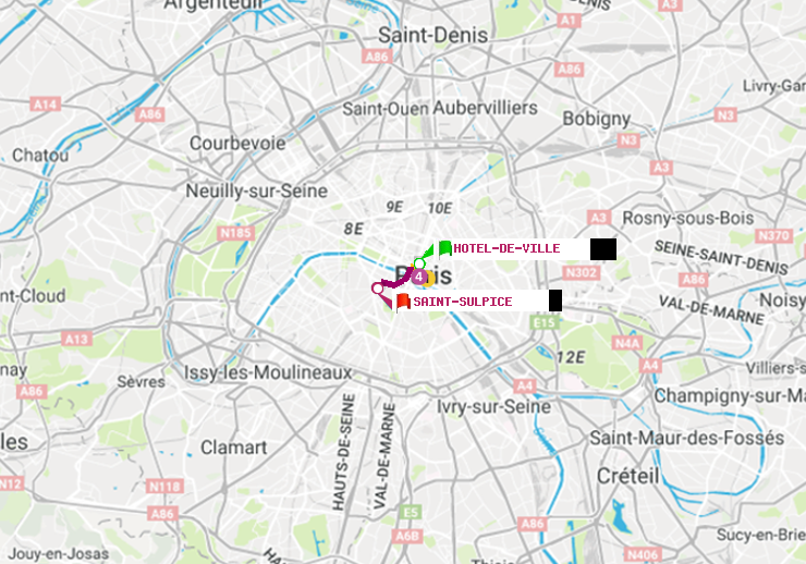 plan itinéraire ratp de Hôtel de Ville à Saint-Sulpice
