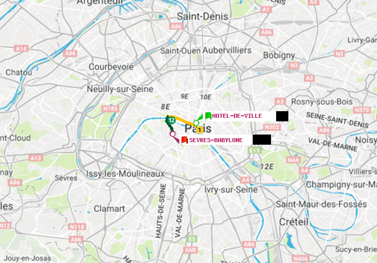plan itinéraire ratp de Hôtel de Ville à Sèvres-Babylone