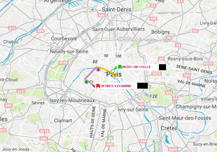 plan itinéraire ratp de Hôtel de Ville à Sèvres-Lecourbe
