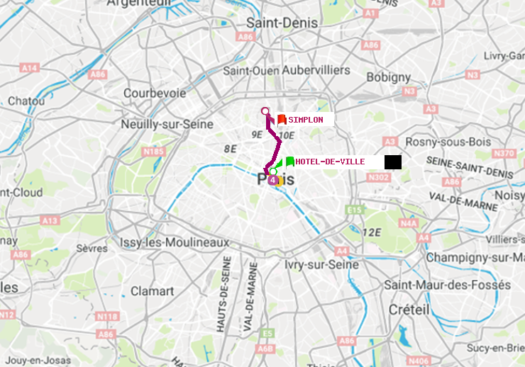 plan itinéraire ratp de Hôtel de Ville à Simplon