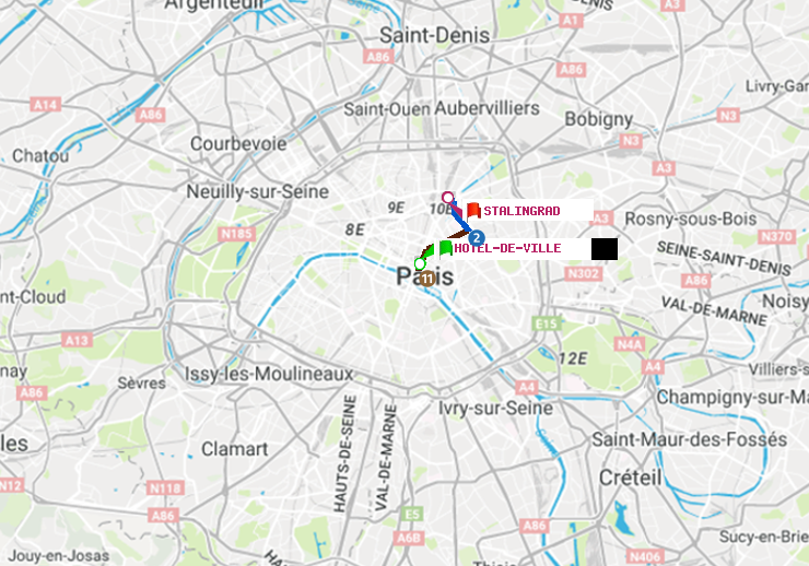 plan itinéraire ratp de Hôtel de Ville à Stalingrad