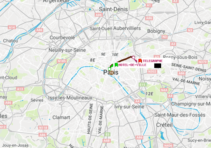 plan itinéraire ratp de Hôtel de Ville à Telegraphe
