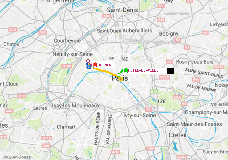plan itinéraire ratp de Hôtel de Ville à Ternes
