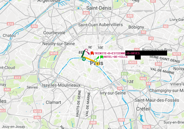 plan itinéraire ratp de Hôtel de Ville à Trinité-d