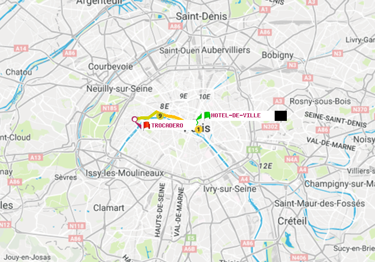 plan itinéraire ratp de Hôtel de Ville à Trocadéro