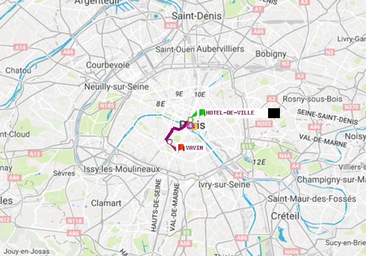 plan itinéraire ratp de Hôtel de Ville à Vavin