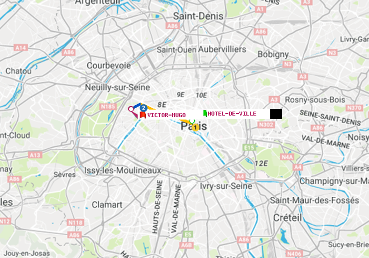 plan itinéraire ratp de Hôtel de Ville à Victor Hugo