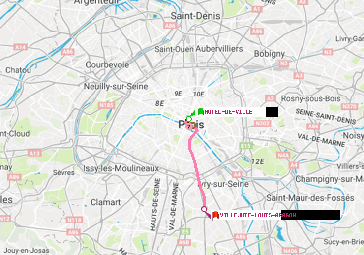 plan itinéraire ratp de Hôtel de Ville à Villejuif-Louis Aragon