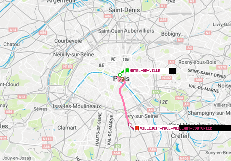 plan itinéraire ratp de Hôtel de Ville à Villejuif-Paul Vaillant Couturier (Hôpital Paul Brousse)