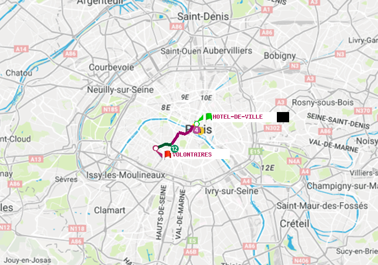 plan itinéraire ratp de Hôtel de Ville à Volontaires