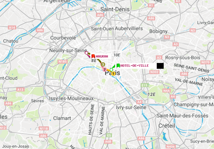plan itinéraire ratp de Hôtel de Ville à Wagram